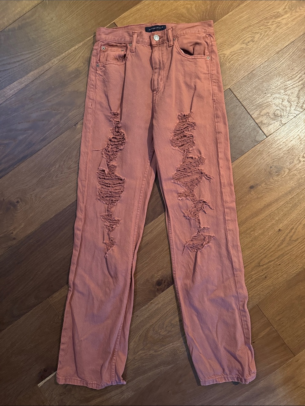 Aeropostale Rust Pink Distressed Straight Leg Jeans